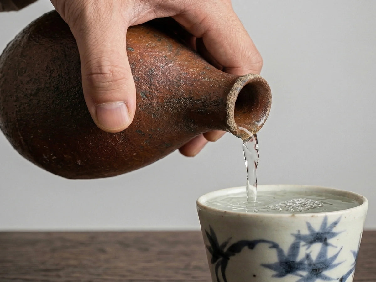 澄酒を徳利からぐい呑みに注いでいる所